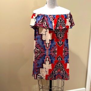 Aqua off shoulder dress red white and blue Small/Med